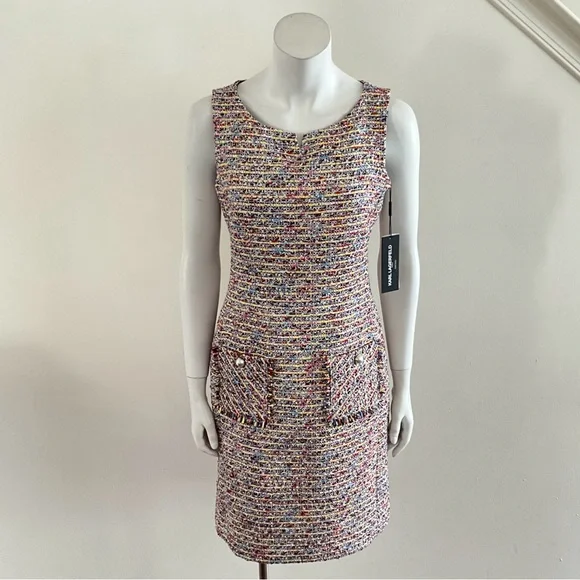 Karl Lagerfeld Paris Tweed Sleeveless Dress Fringe 6 - Picture 7 of 12